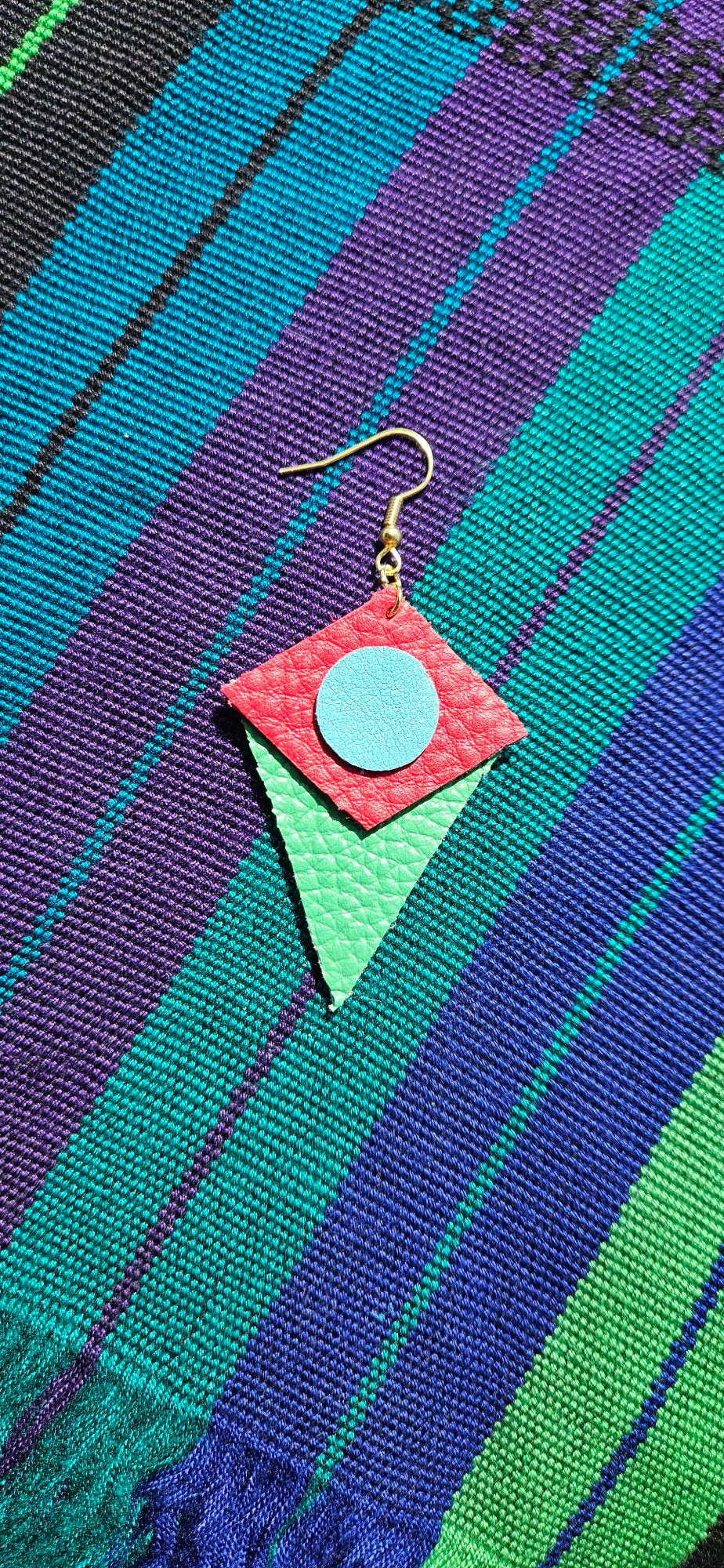 Asymmetric Red/Green Leather Earrings