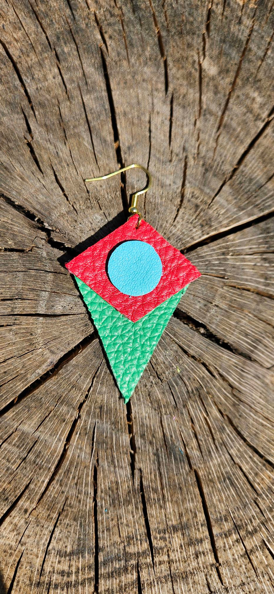 Asymmetric Red/Green Leather Earrings