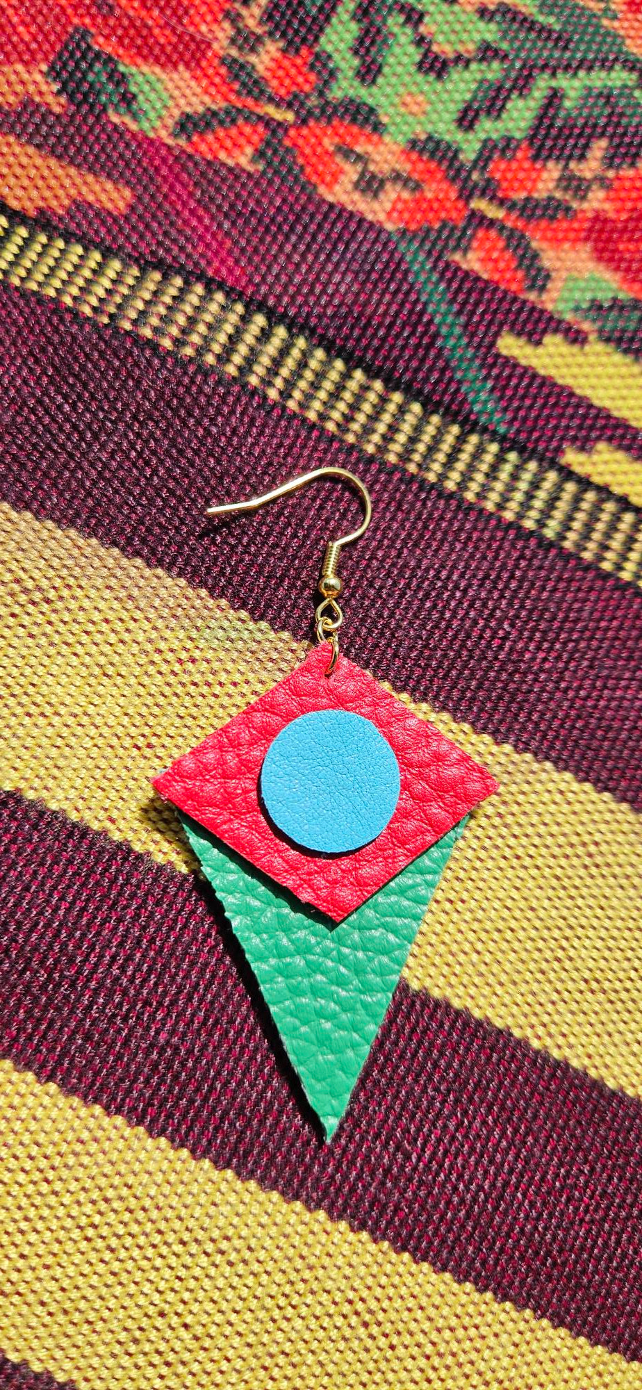 Asymmetric Red/Green Leather Earrings