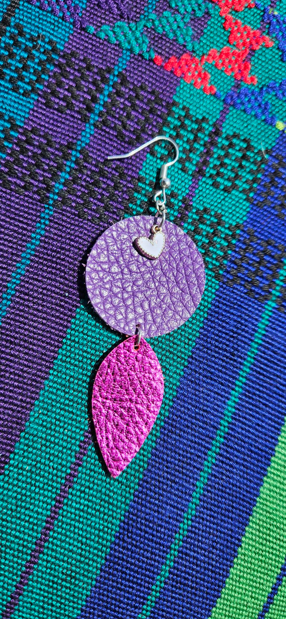 Hot Pink/Purple Leather Earrings - Heart