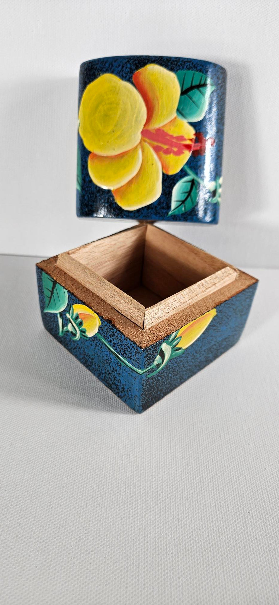 Wood Decorative Box - Blue/Yellow