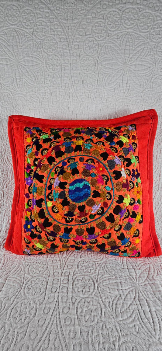 Mayan Embroidered Pillow Cover - Orange