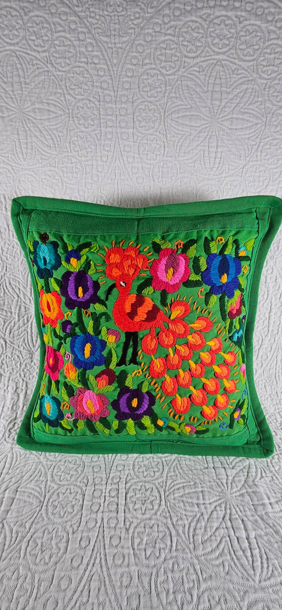 Mayan Embroidered Pillow Cover - Green