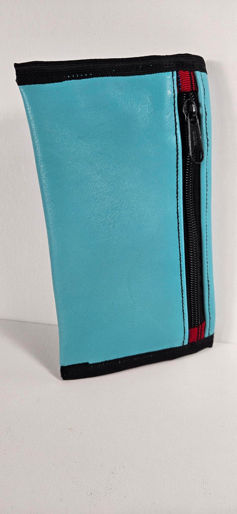 Leather Pouch - Blue/Red