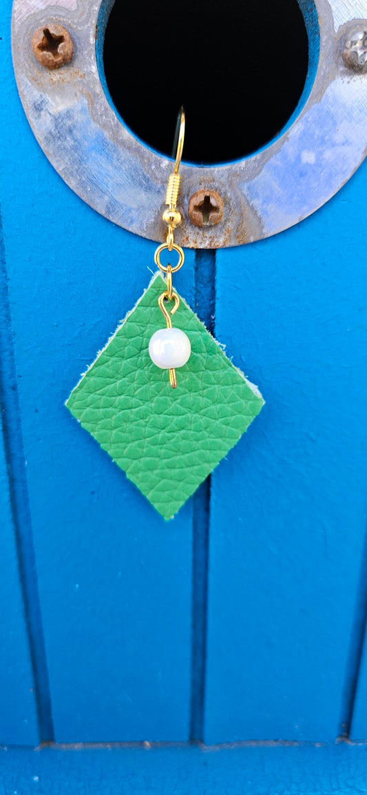 Bright Green Leather Earrings