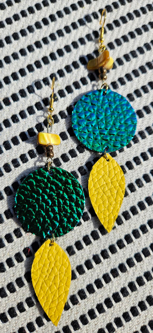 Yellow/Blue/Green Leather Earrings