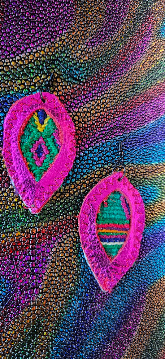 Metallic Hot Pink Leather Earrings