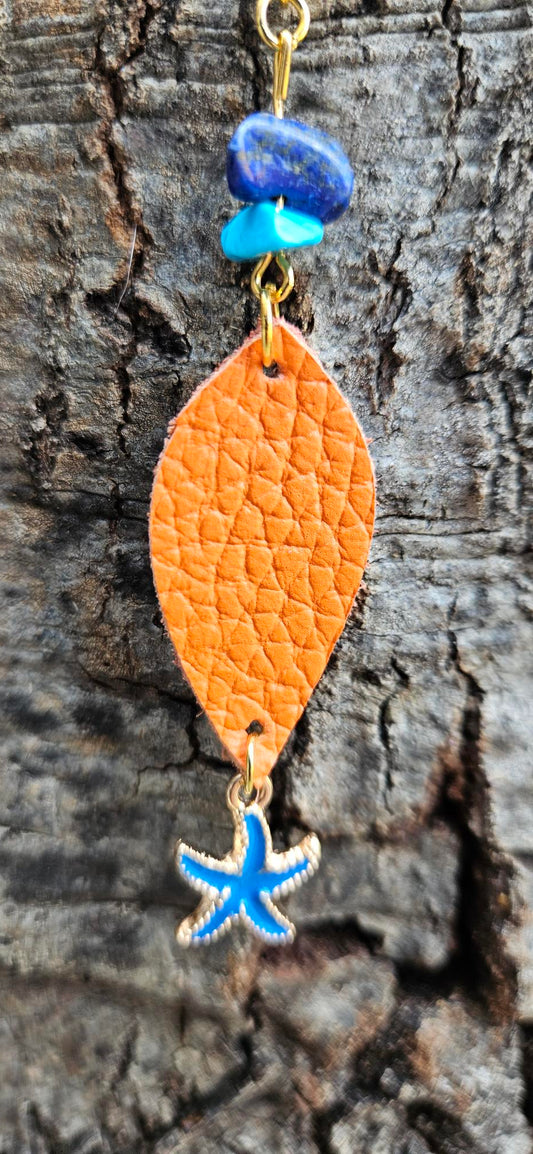 Orange/Turquoise Leather Earrings