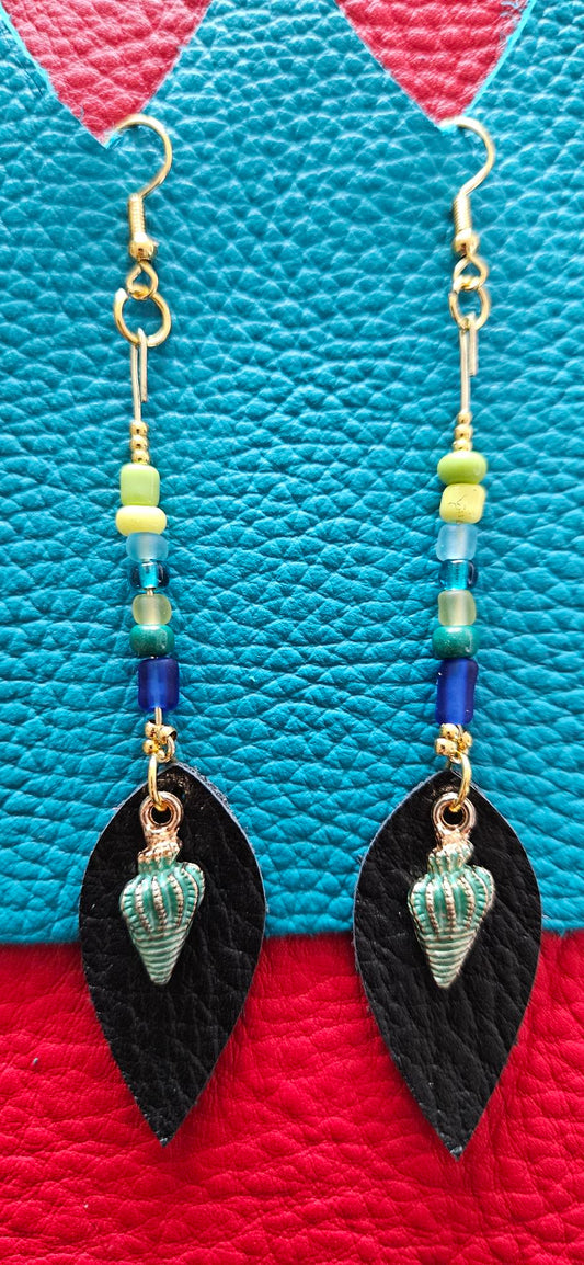 Black/Blue/Green Leather Earrings