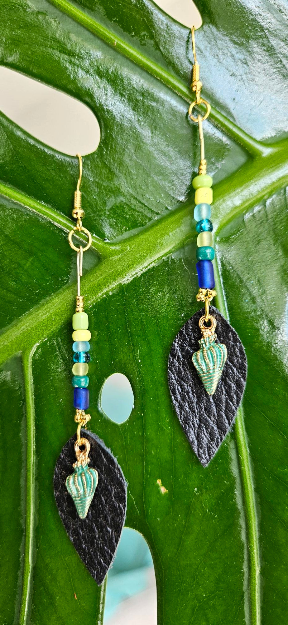 Black/Blue/Green Leather Earrings