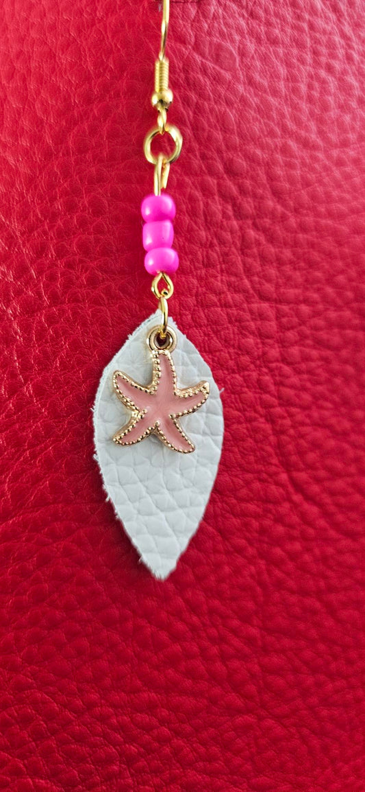 White/Pink Leather Earrings