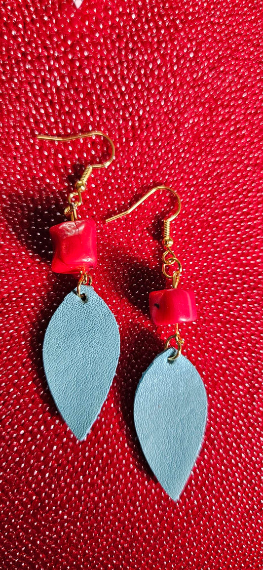 Turquoise/Red Leather Earrings